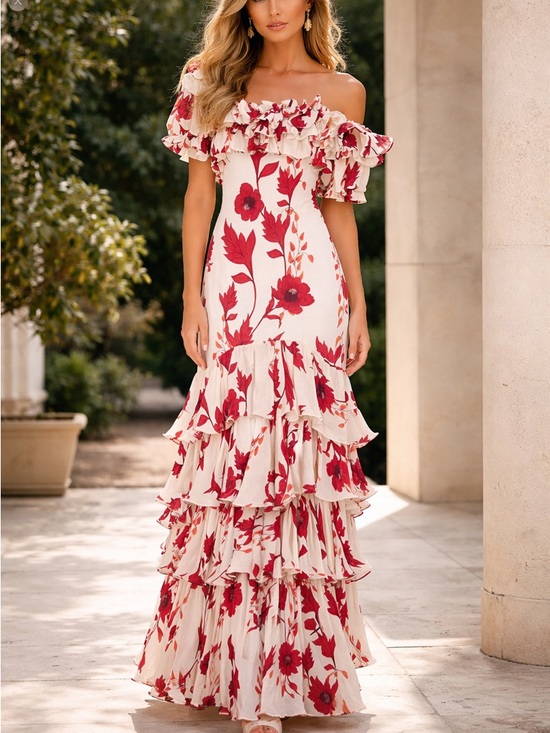 M Signature Label Collection Dresses & Skirts - Floral Ruffle Maxi Dress The Kasara